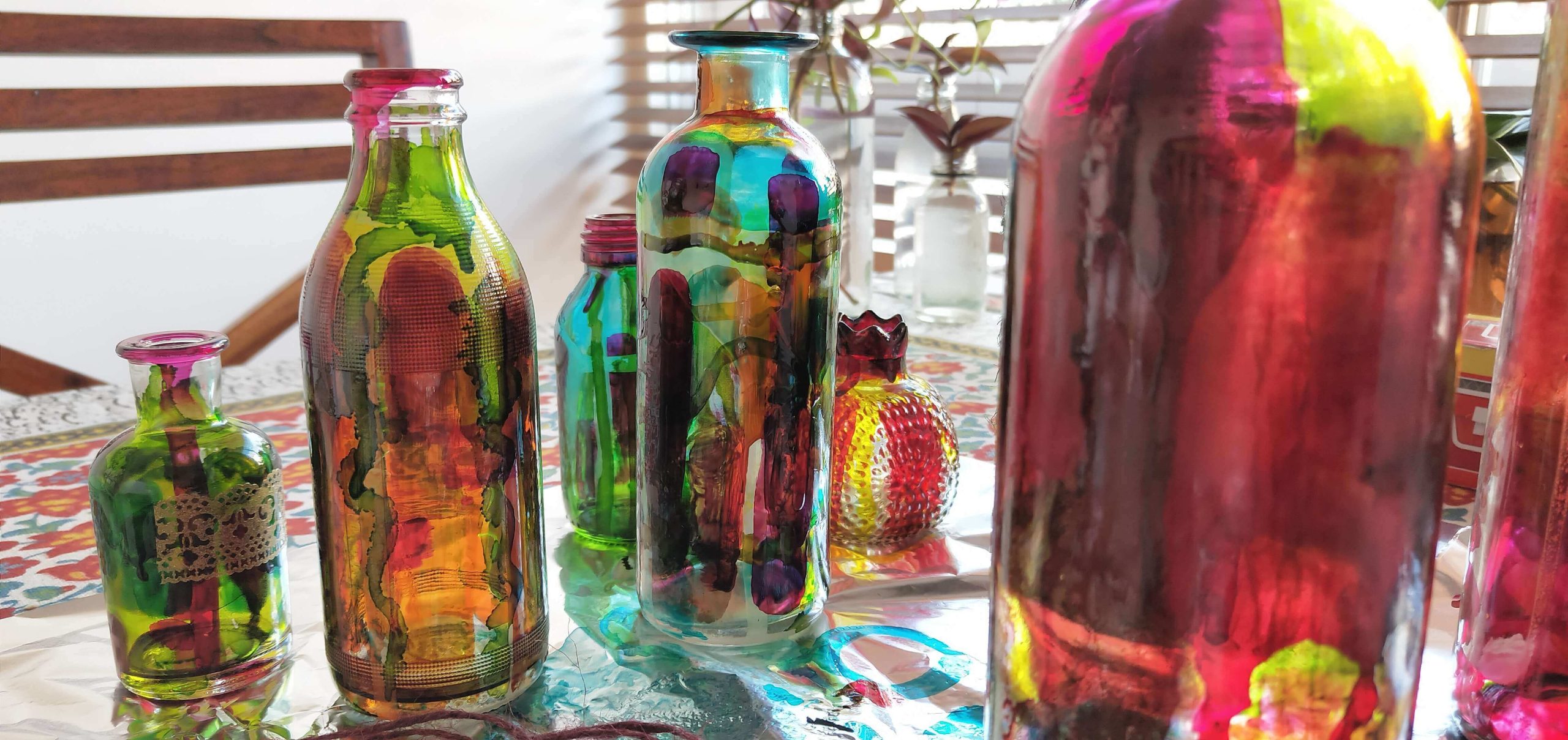 Colourful glass bottles